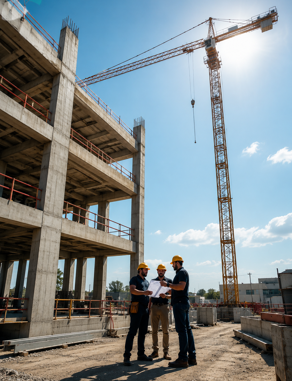 Construction crew at work on an active jobsite